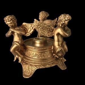 Vintage Ceramic 3 Angels in Gold Color Candle Holder Home Decoration Holiday